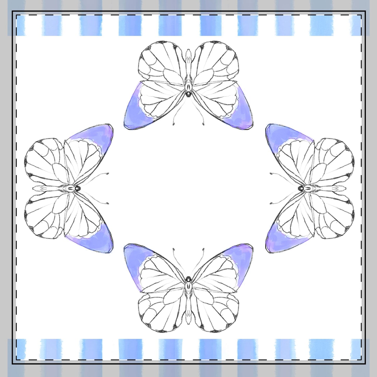 Butterfly Chroma Stripes, Cotton Twill Napkin, Periwinkle Blue, Fabric Background Cream White