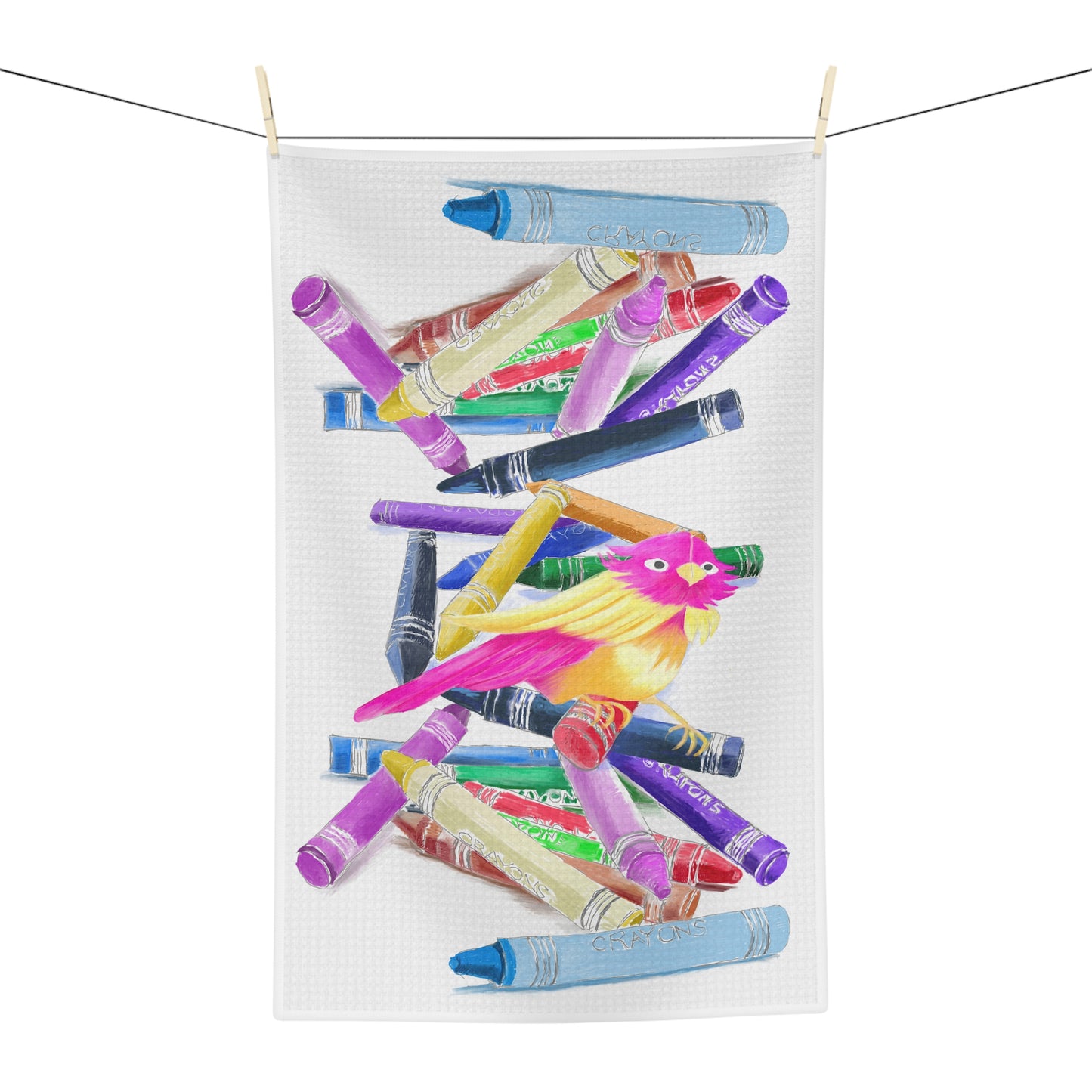 Dish Towels Microfiber Crayons with Birdie