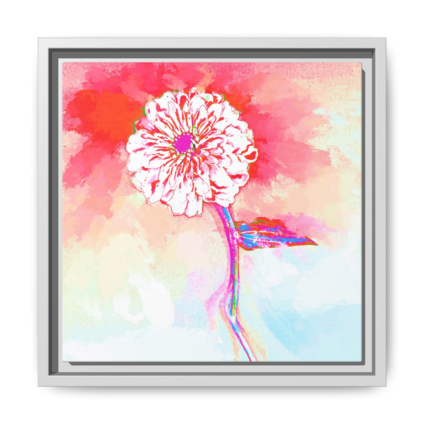 Zinnia Color Splash Matte Canvas Red Framed