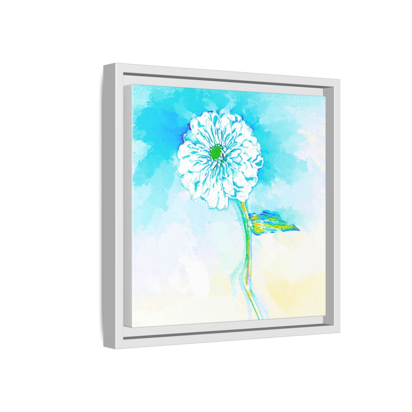 Zinnia Color Splash Matte Canvas Aqua Framed
