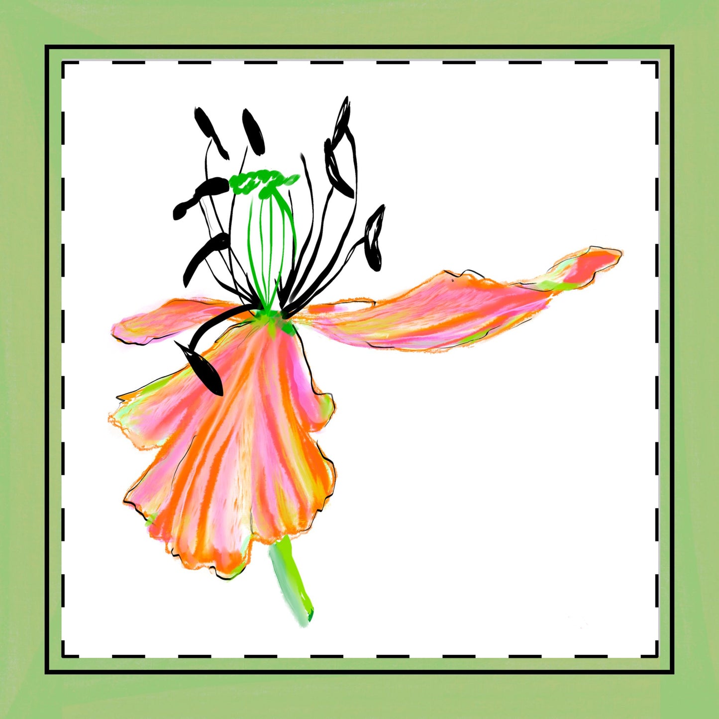 Tulip Love Poly Twill Napkin Spring Green border