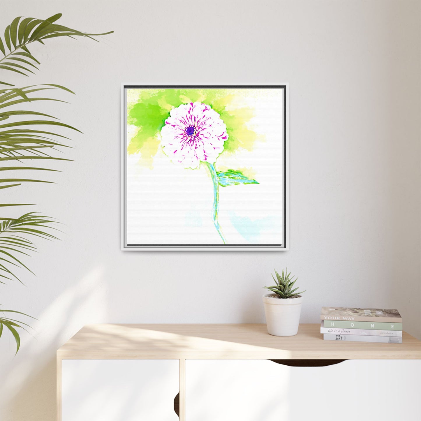 Zinnia Color Splash Matte Canvas Yellow Framed