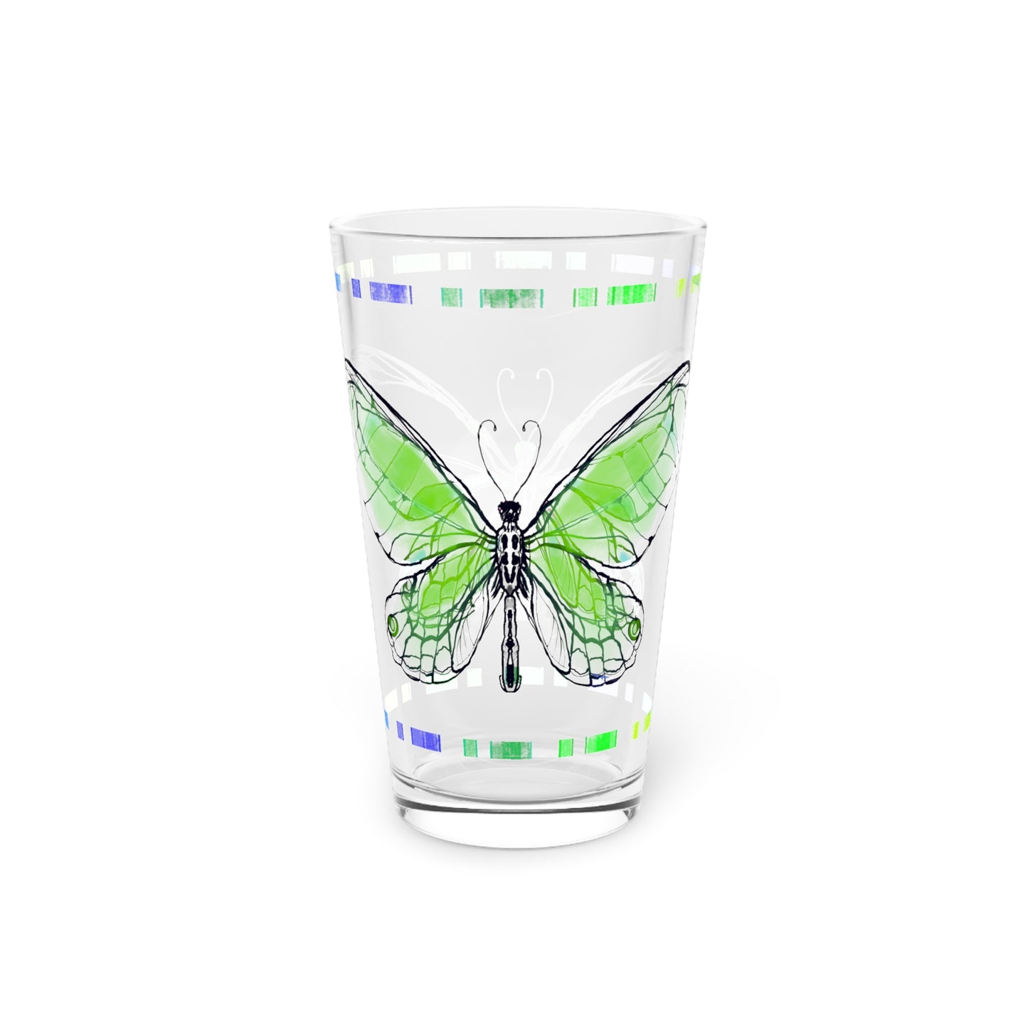 Butterfly Flutterstripe Pint Glass In Lime, 16oz