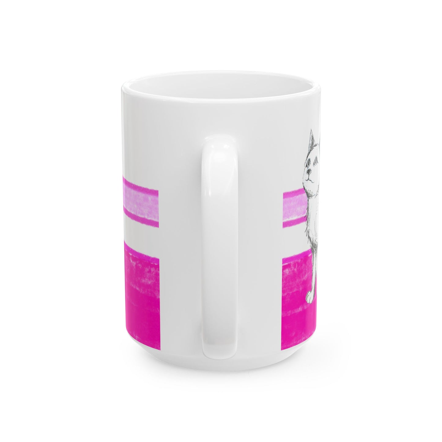 Mega Stripe Kitty Butterfly Flutter Ceramic Mug Raspberry Pink