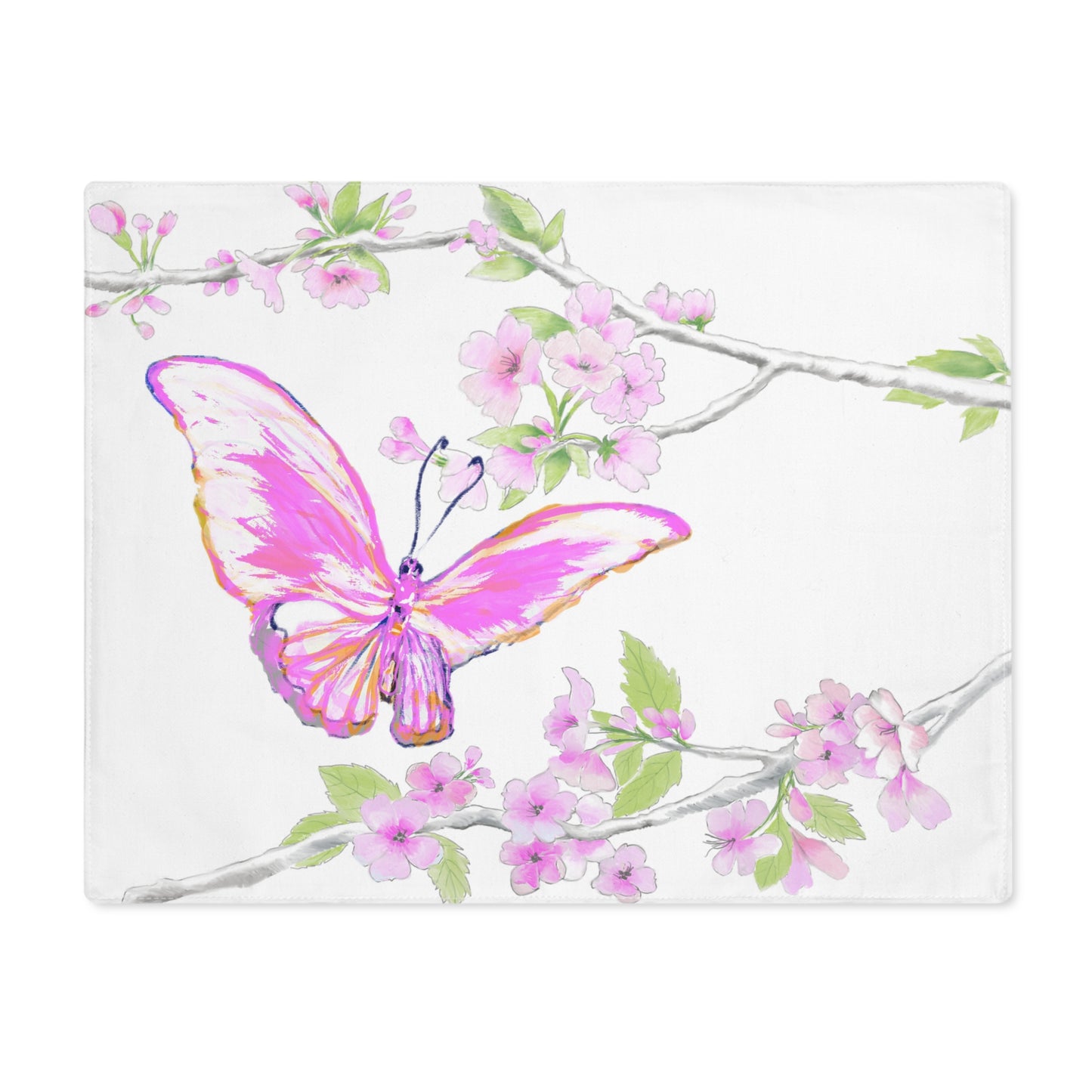 Butterfly Blossom Glide Cotton Twill Placemat, Creamier White 1pc. Pink, # 3