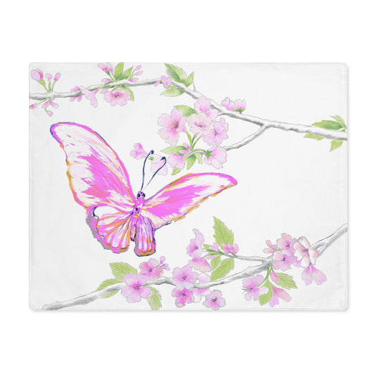 Butterfly Blossom Glide Cotton Twill Placemat, Creamier White 1pc. Pink, # 3