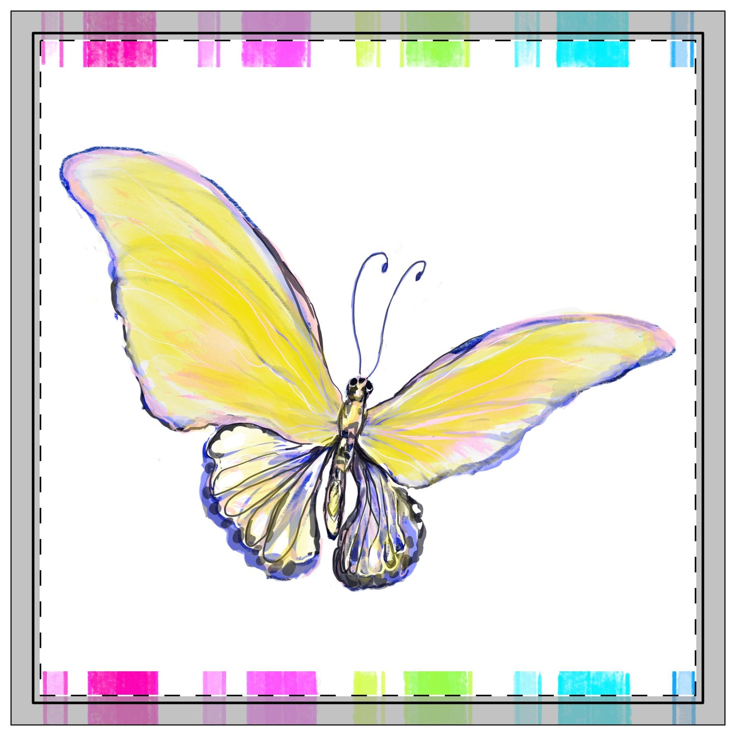 Butterfly Jive In Yellow with striped Border Napkins (set of 4), polyester