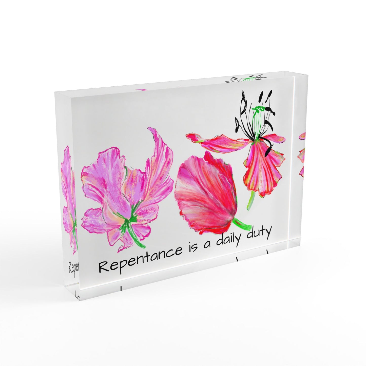 Art Decor Dancing Tulips Acrylic Art Block 3 Red-Pink Tulip Repentance is a daily duty