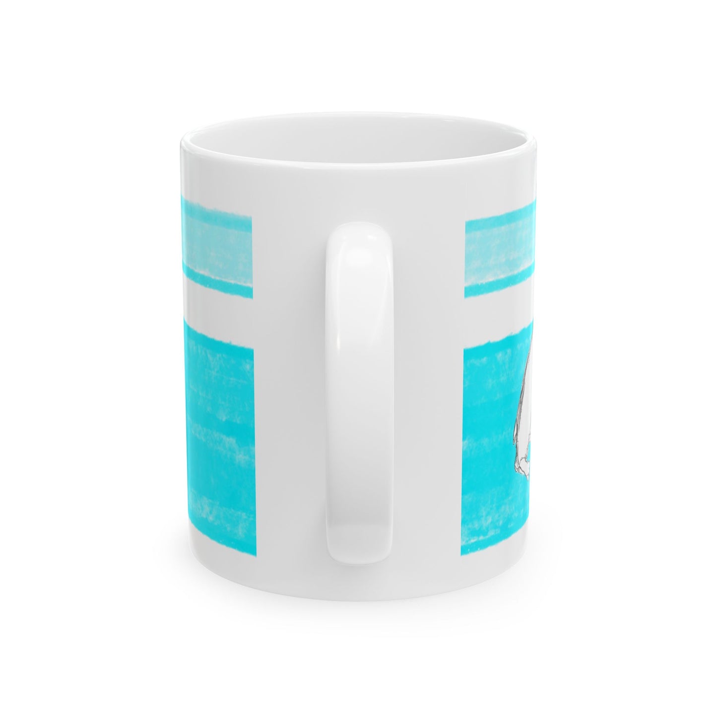Mega Stripe Dogi Butterfly Flutter Ceramic Mug, (11oz, 15oz), Aqua Teri