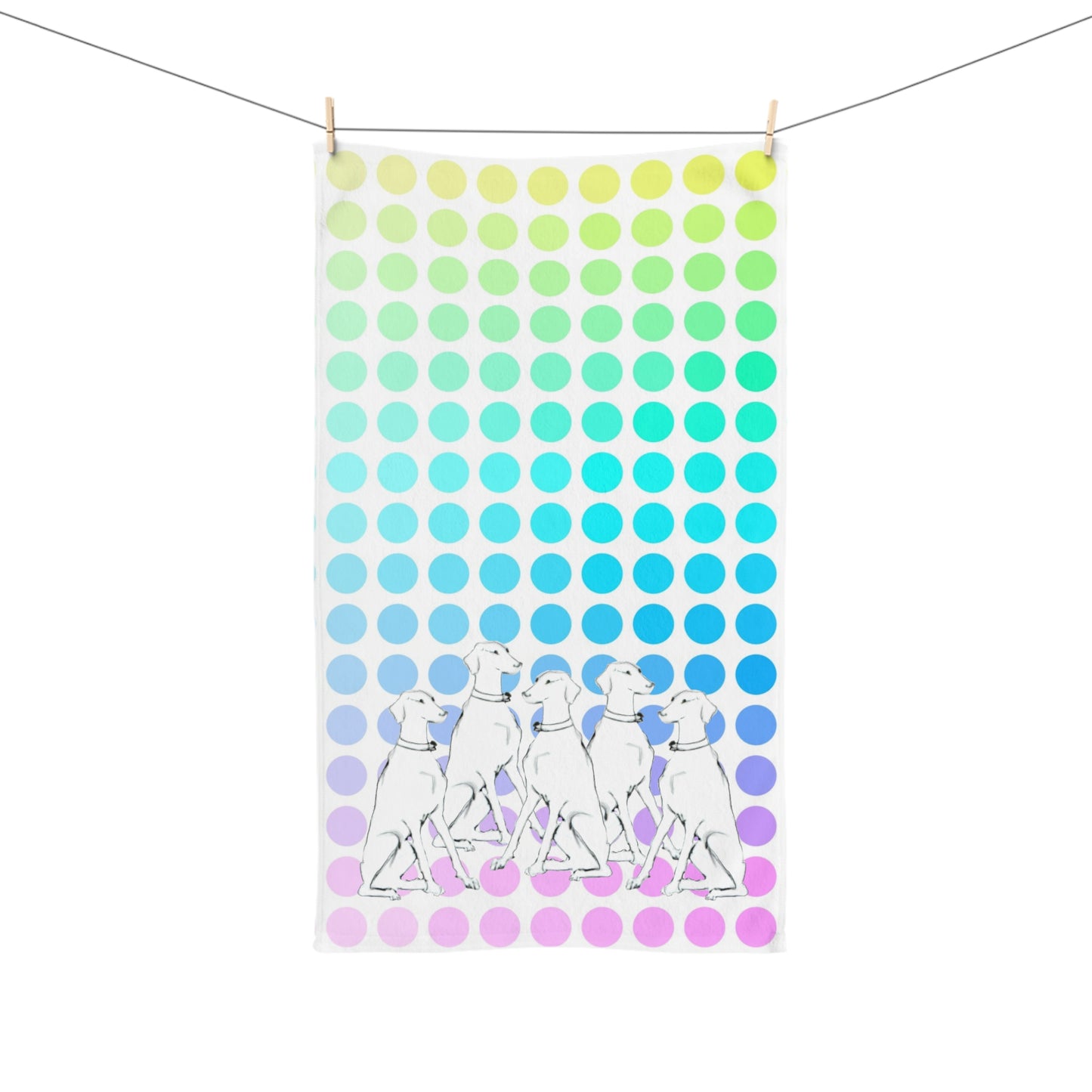 Dogi Fun Hand Towel, Tall Dogs with Multi-Color Polka Dots