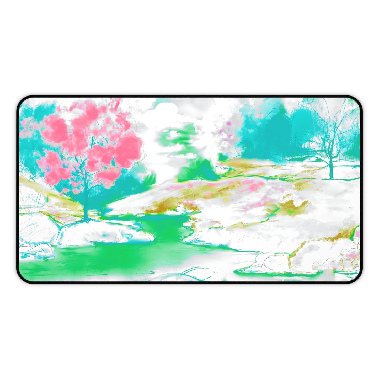 Joyful Landscapes Desk Mat, Aqua, Green, Raspberry