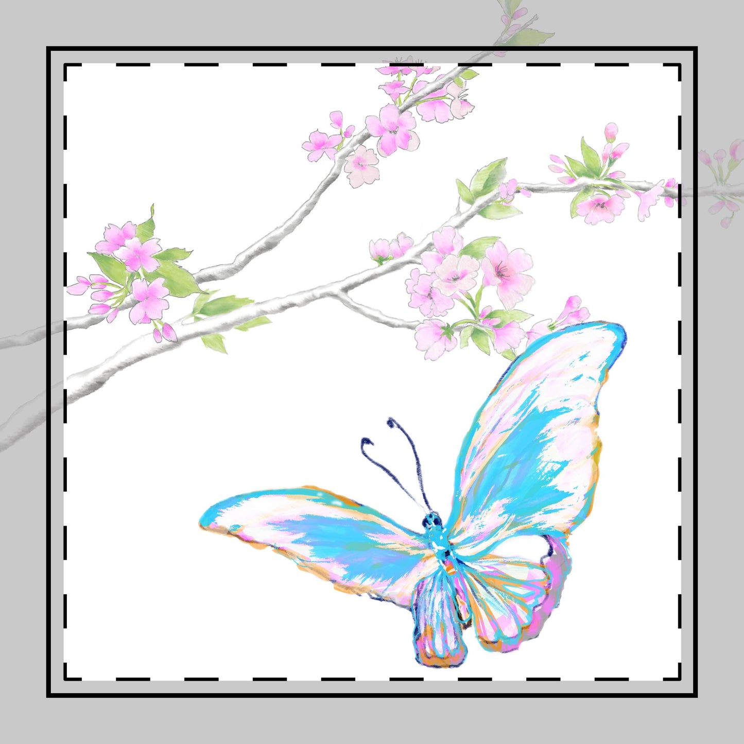 Butterfly Blossom Glide Cotton Twill Napkin in Blue, Creamier White, #7