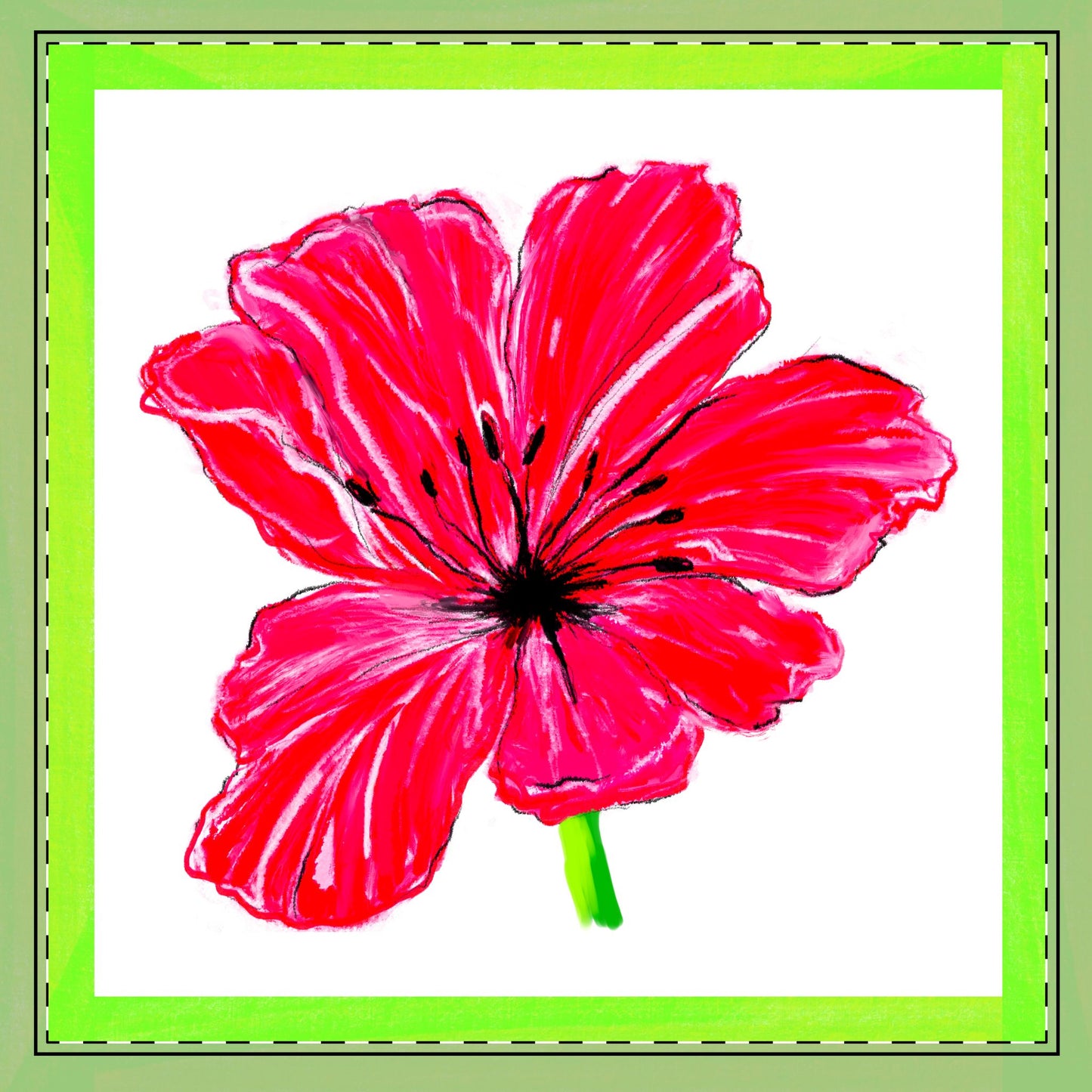 Tulip Love Poly Twill Napkin Spring Green border