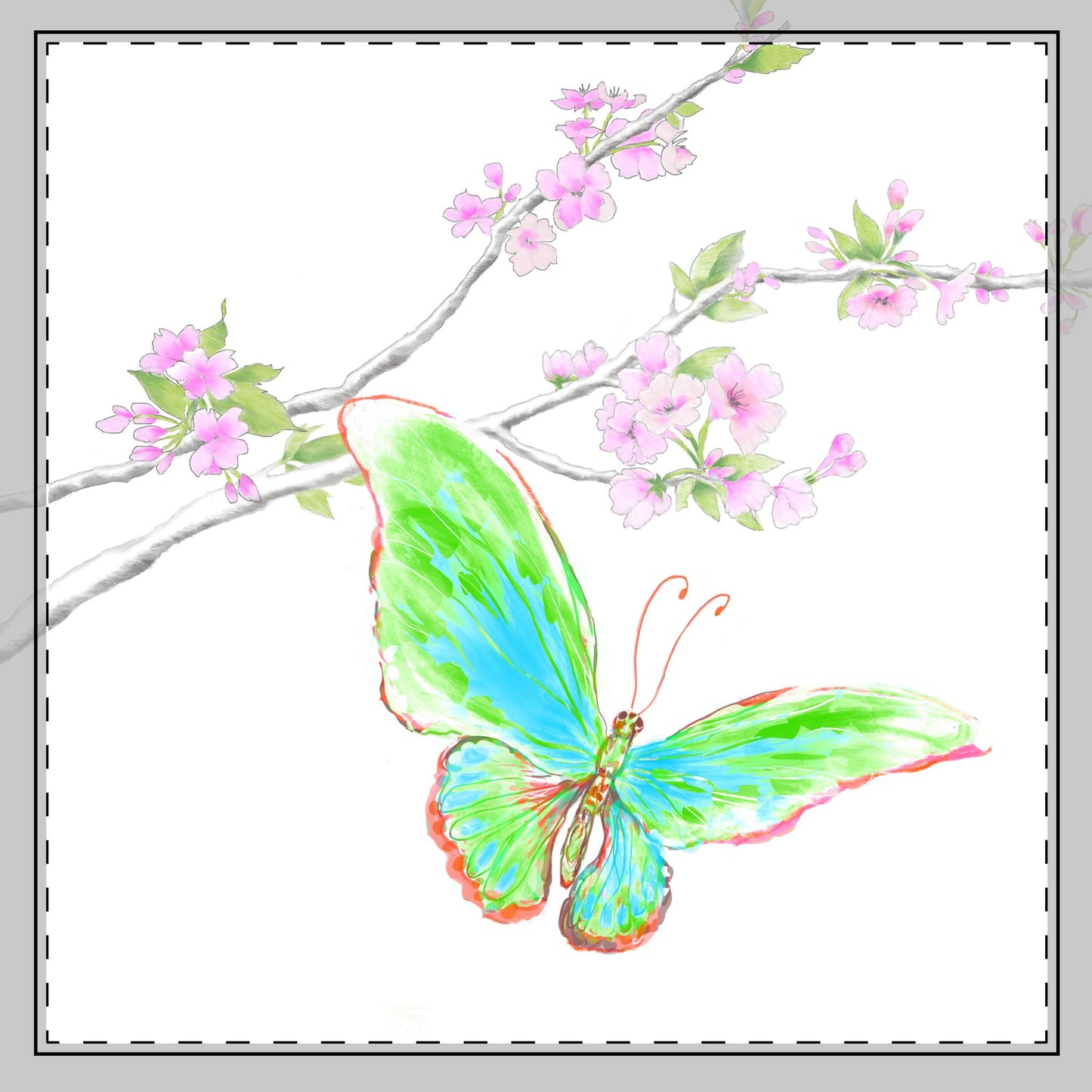 Butterfly Blossoms Glide Cotton Twill Napkin in Green, Creamier White, #2