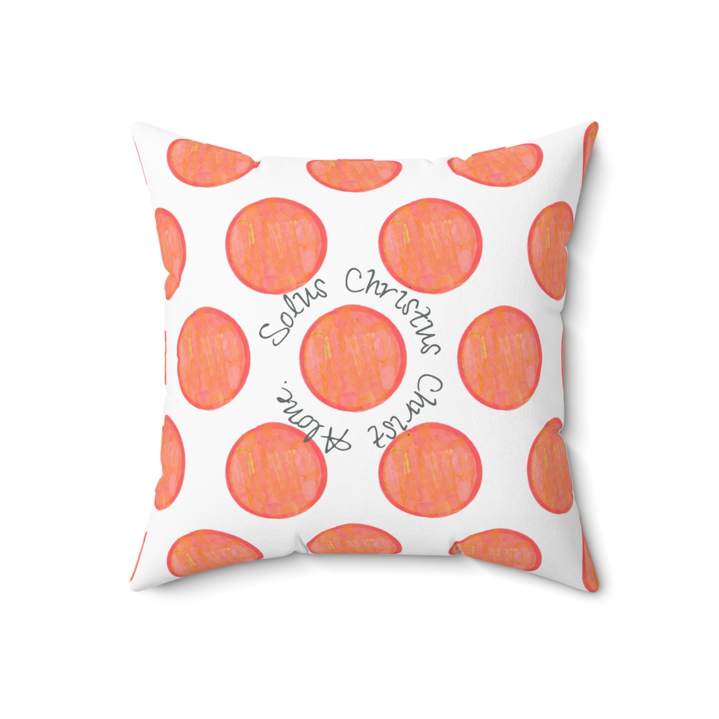 Polka Dot Joy Polyester Square Pillow “Solus Christus…”