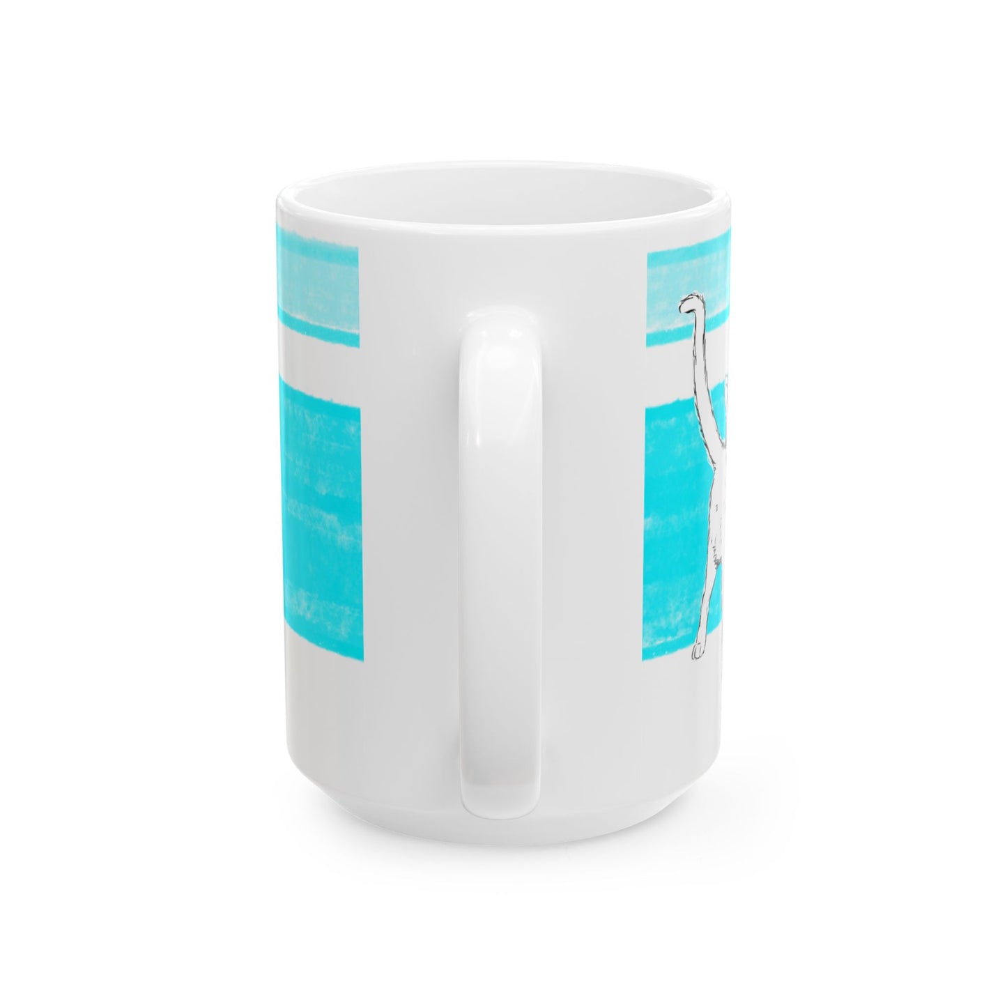 Mega Stripe Kitty Butterfly Flutter Ceramic Mug Aqua