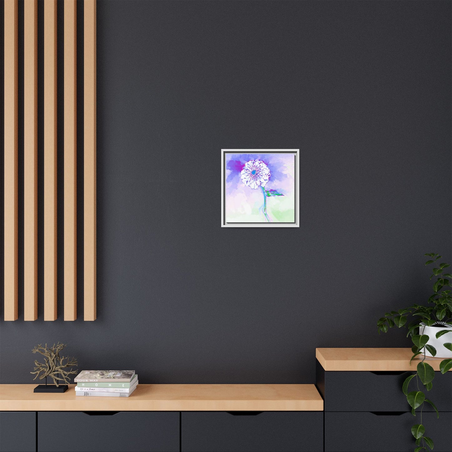 Zinnia Color Splash Matte Canvas Purple Framed