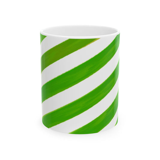 Diagonal Stripe Ceramic Mug in Medium Green, 11oz
