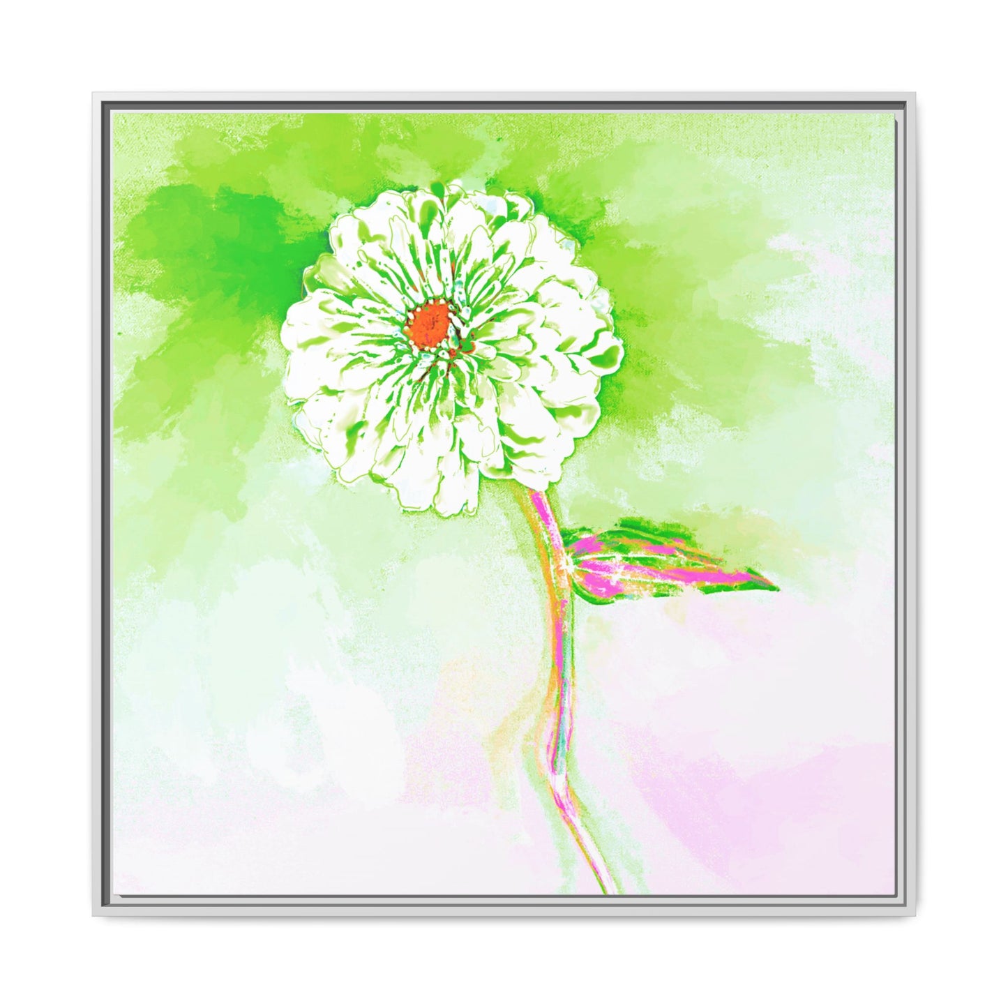 Zinnia Color Splash Matte Canvas Yellow Green Framed