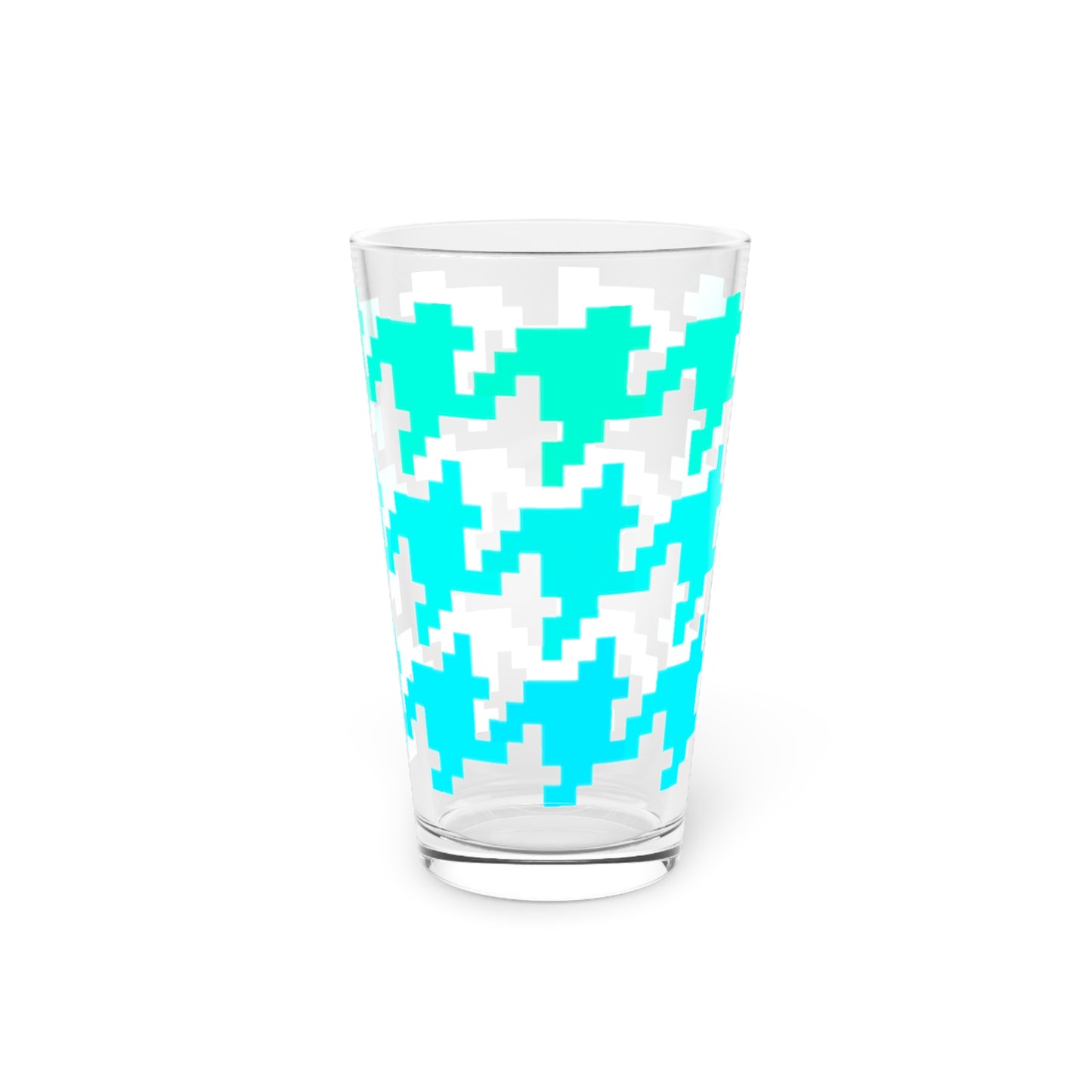 Houndstooth Fun in Aqua Pint Glass, 16oz