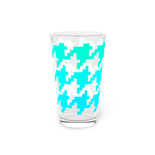 Houndstooth Fun in Aqua  Pint Glass, 16oz
