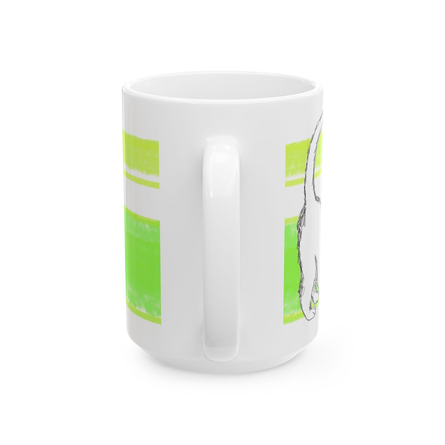 Mega Stripe Kitty Butterfly Flutter Ceramic Mug Yellow Green