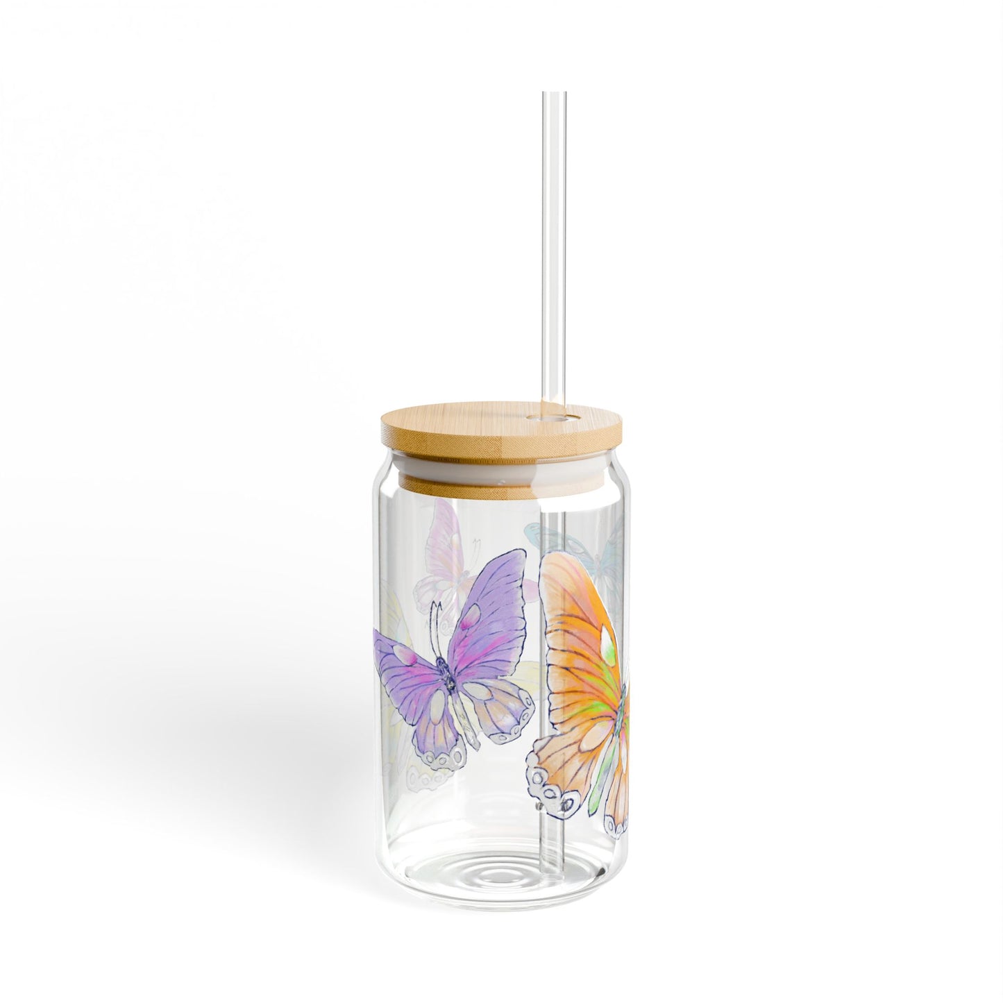 Butterfly Swing ,Largest Butterfly is Orange 16oz. Sipper Glass, Choose With or Without lid