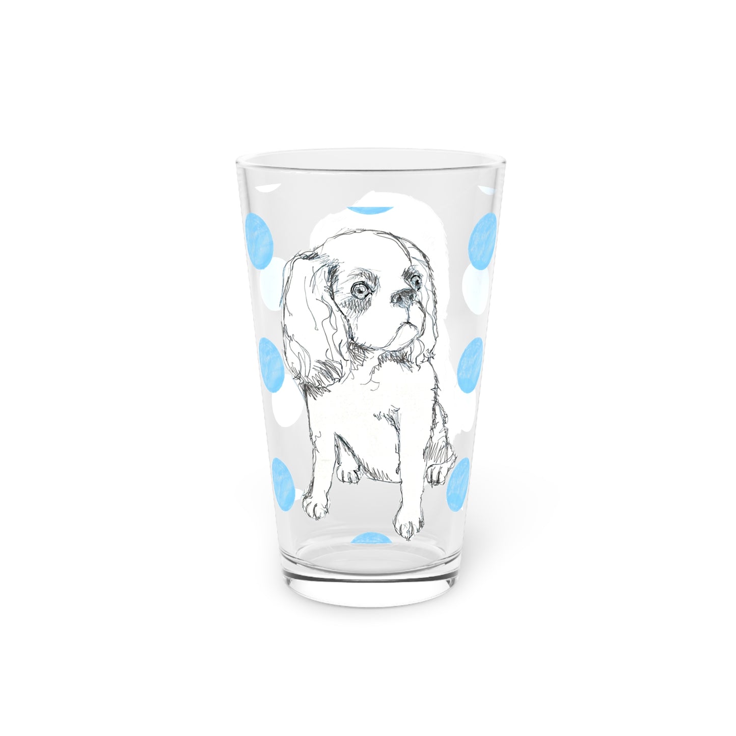 Dogi Fun and Polka Dots Pint Glass in Aqua, Cocker Spaniel, 16oz