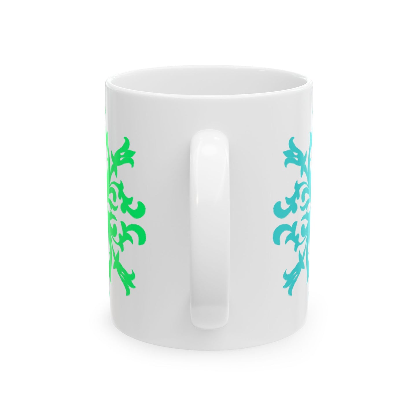 Scrollwork Ceramic Mug Green Aqua "Good things can..."
