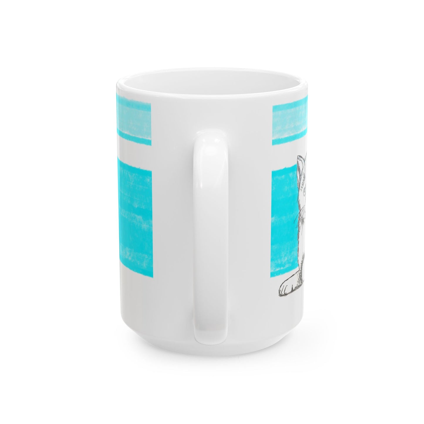 Mega Stripe Kitty Butterfly Flutter Ceramic Mug Aqua