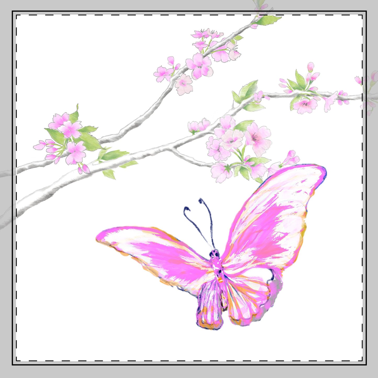 Butterfly Blossom Glide Cotton Twill Napkin in Pink, Creamier White Background, #3