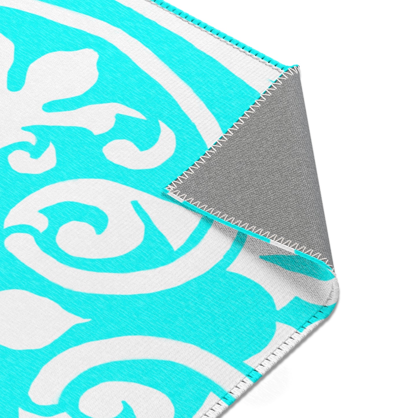 Scrollwork Indoor/Outdoor Rug Aqua "Sola Scriptura..."