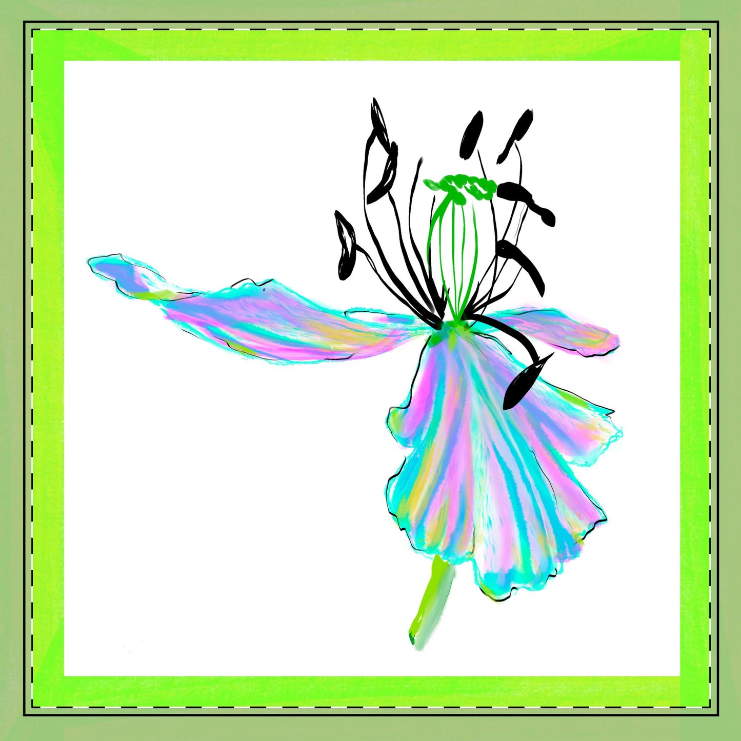 Tulip Love Poly Twill Napkin Spring Green border