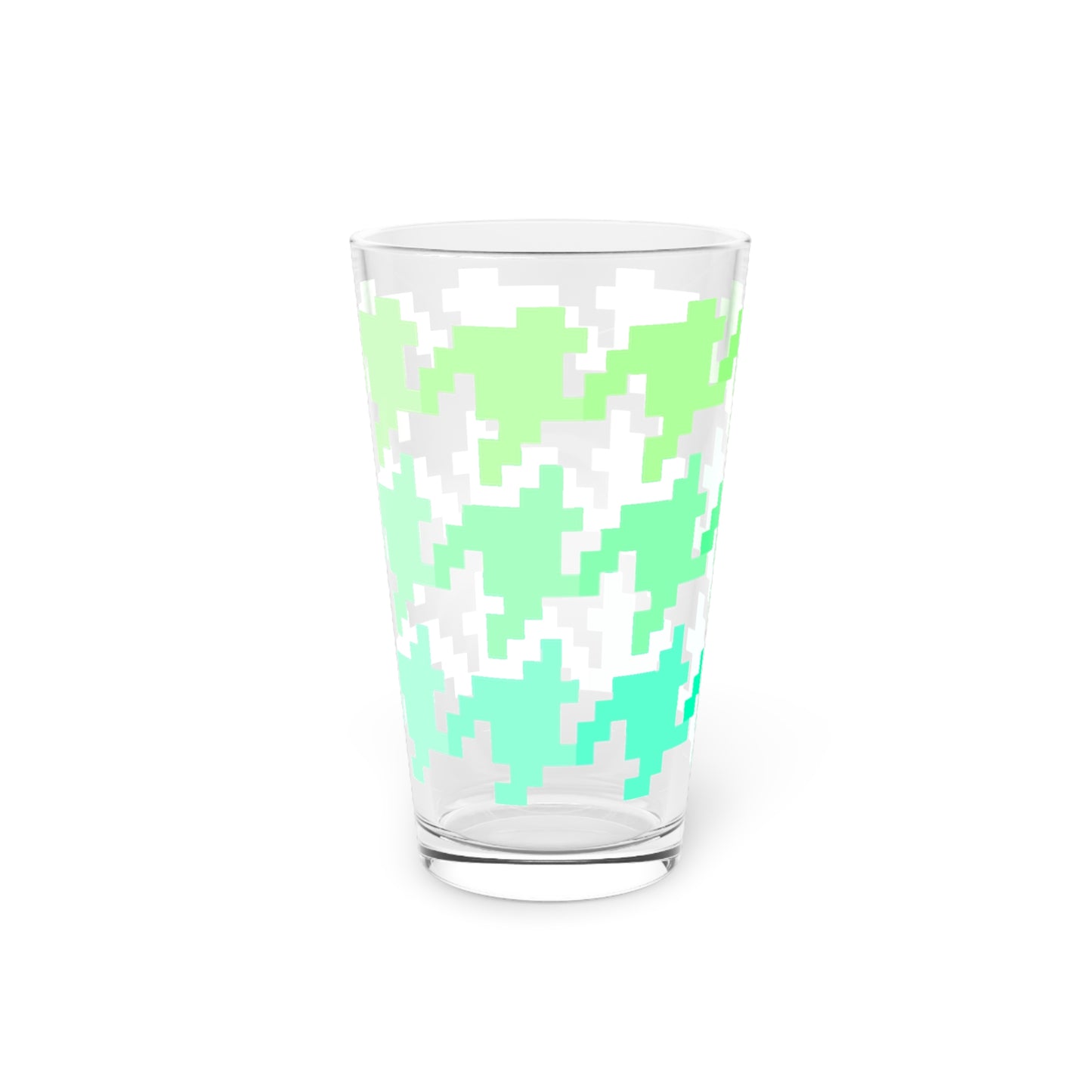 Houndstooth Fun in Greens and Teals Pint Glass, 16oz
