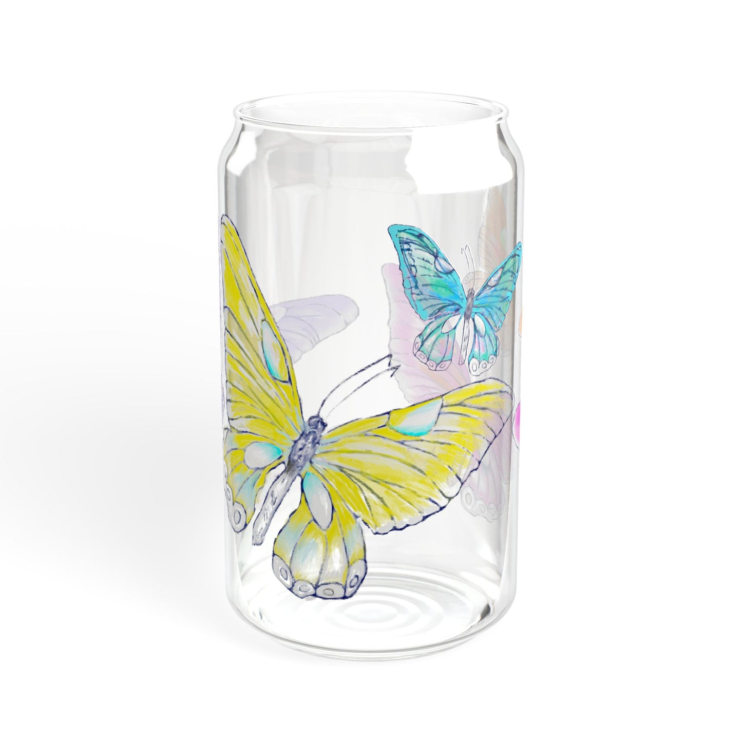Butterfly Swing, Largest Butterfly is Yellow, Sipper Glass, 16oz, Choose With or Without lid