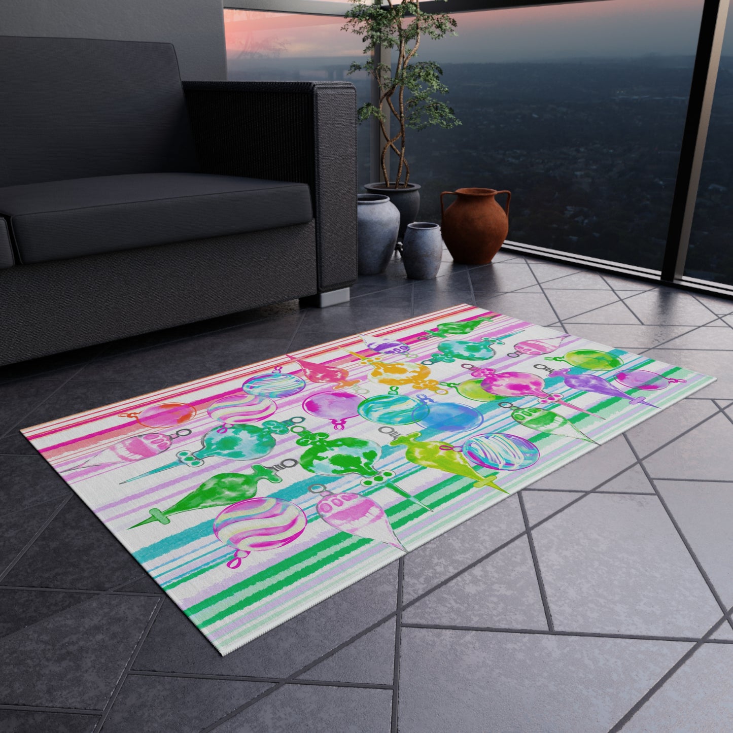 Christmas Indoor/Outdoor Rug Joyful Ornament Tumble