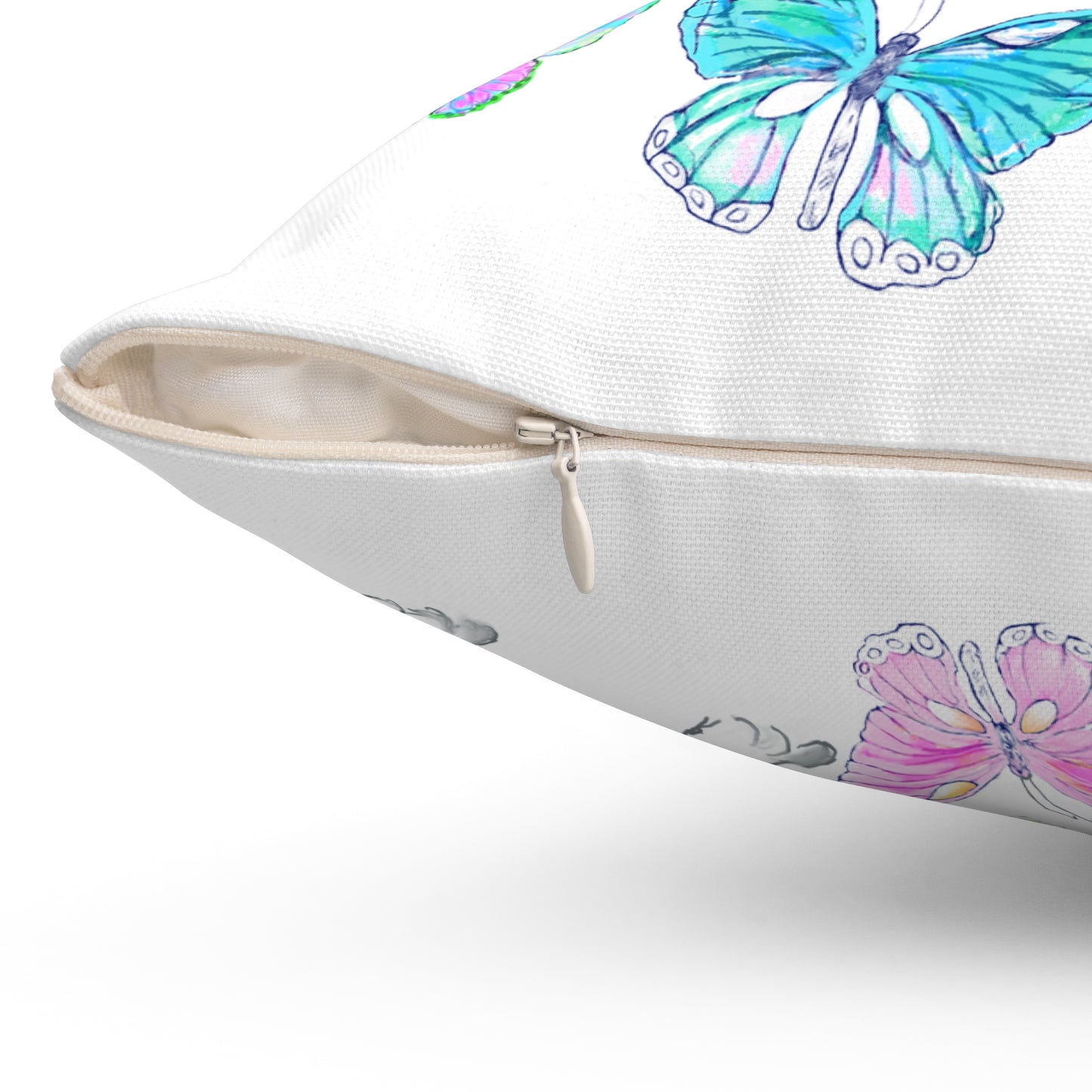 Dogi Butterfly Flutter Spun Polyester Square Pillow. Multi-Color Butterflies, Dalmatian