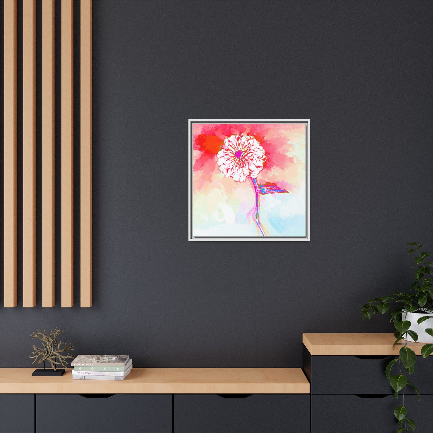 Zinnia Color Splash Matte Canvas Red Framed