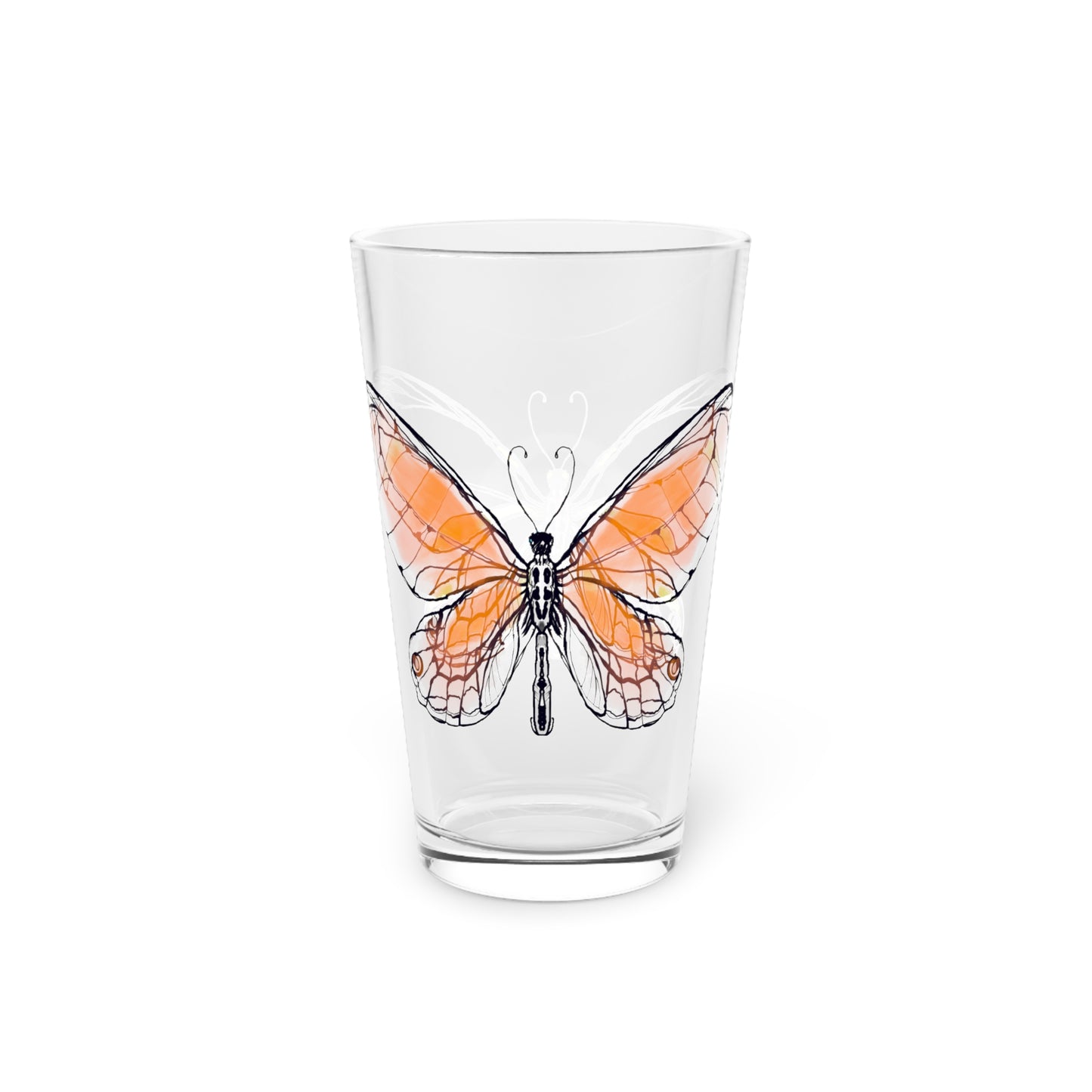 Butterfly Blossom Romp Pint Glass In Orange, 16oz