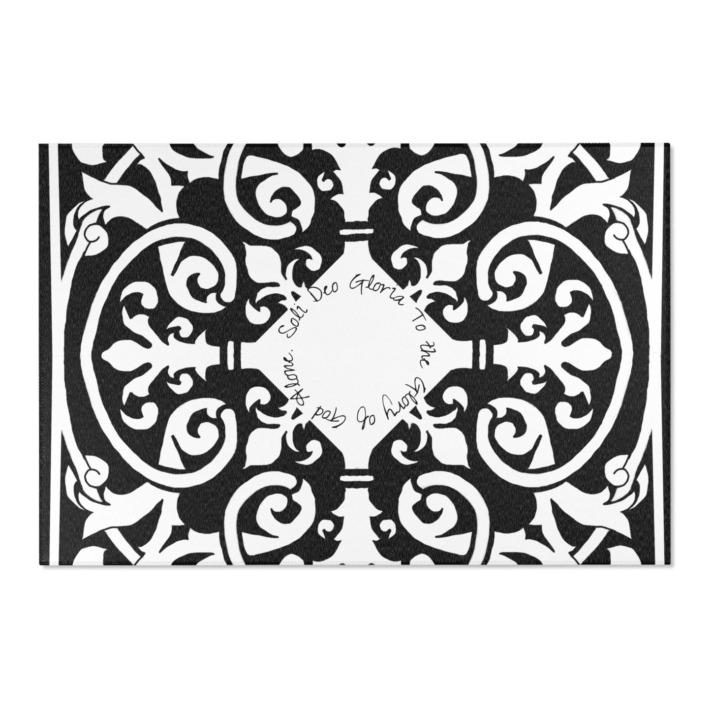 Scrollwork Indoor/Outdoor Rug Black "Soli Deo Gloria"
