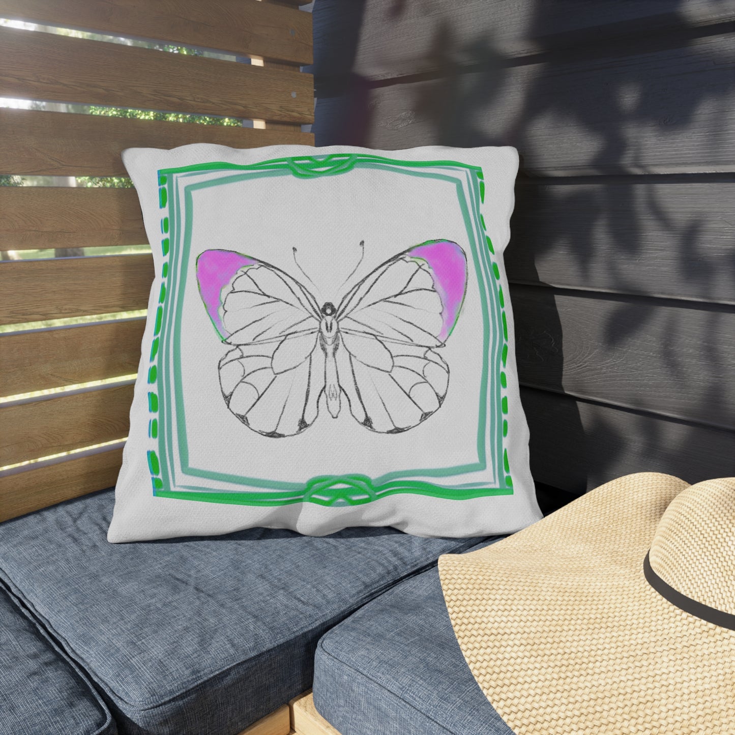 Chroma Outdoor Pillow Raspberry Green "Heaven begins in..."