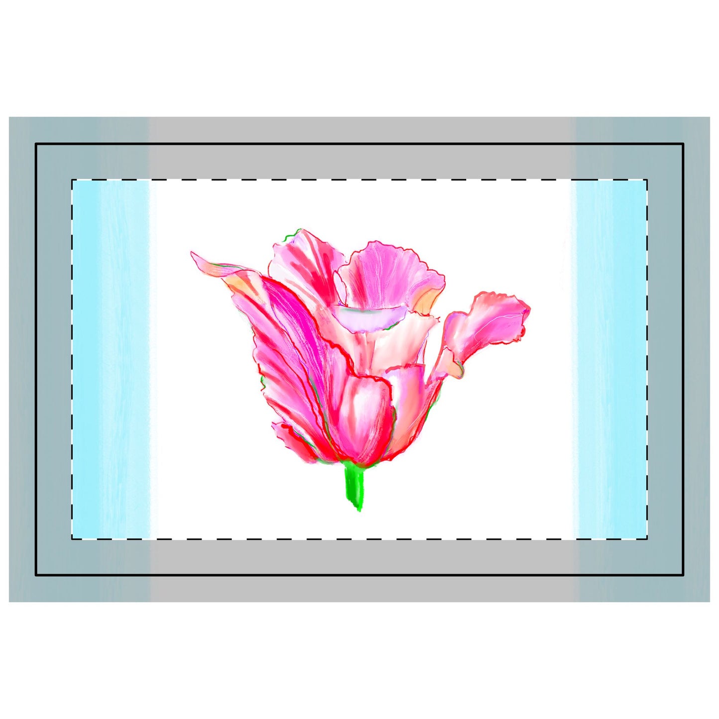 Tulip Love Polyester Quilted Placemat Raspberry and Pink with Blue Striped Edges