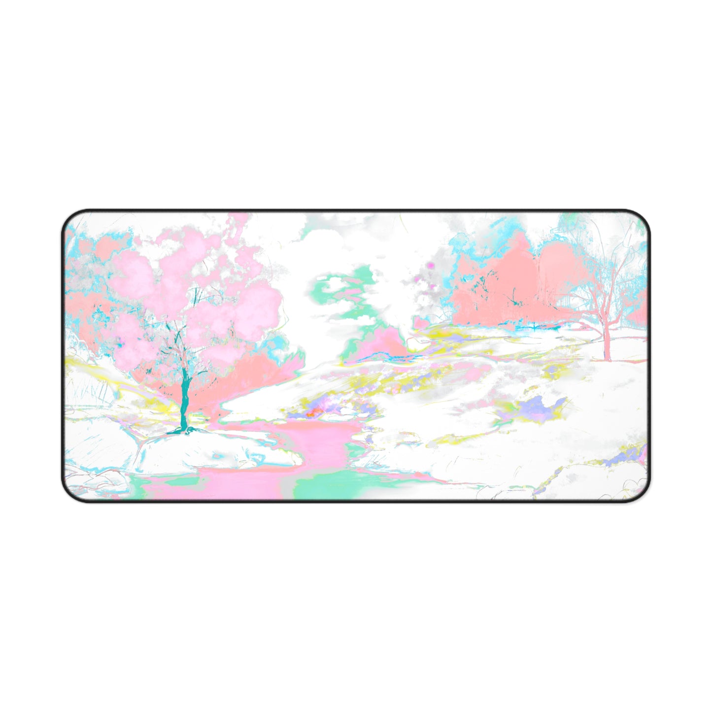 Joyful Landscapes Desk Mat, Soft Pink, Green