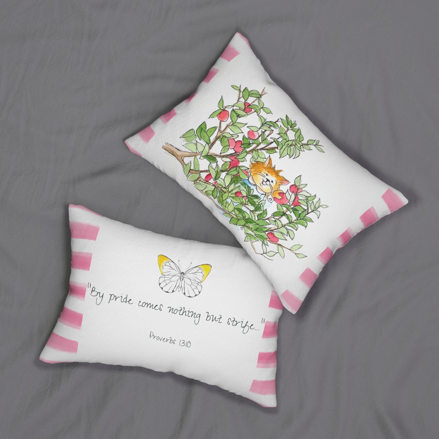 Kitty Fun Polyester Lumbar Pillow "By pride comes..."