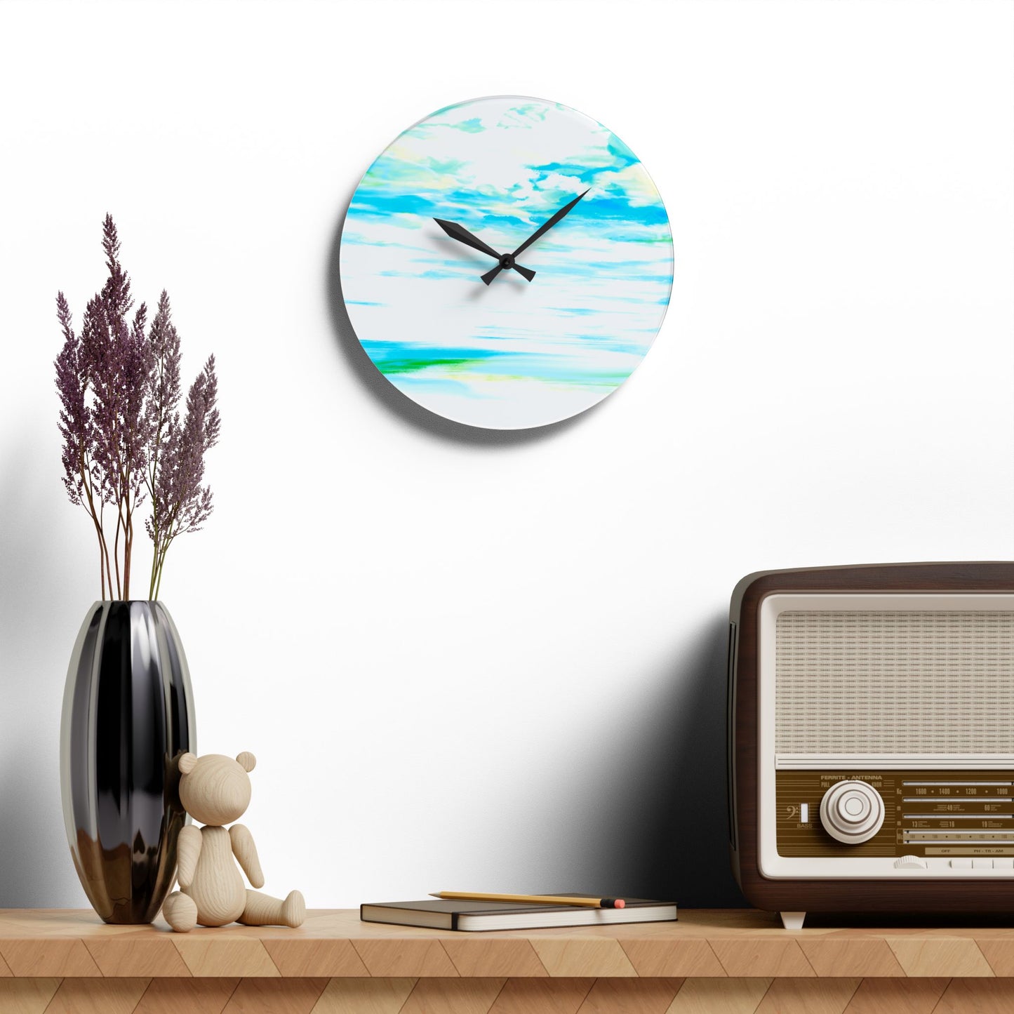Kitchen & Dining, Office Joyful Landscapes Wall Clock, Aqua Skies