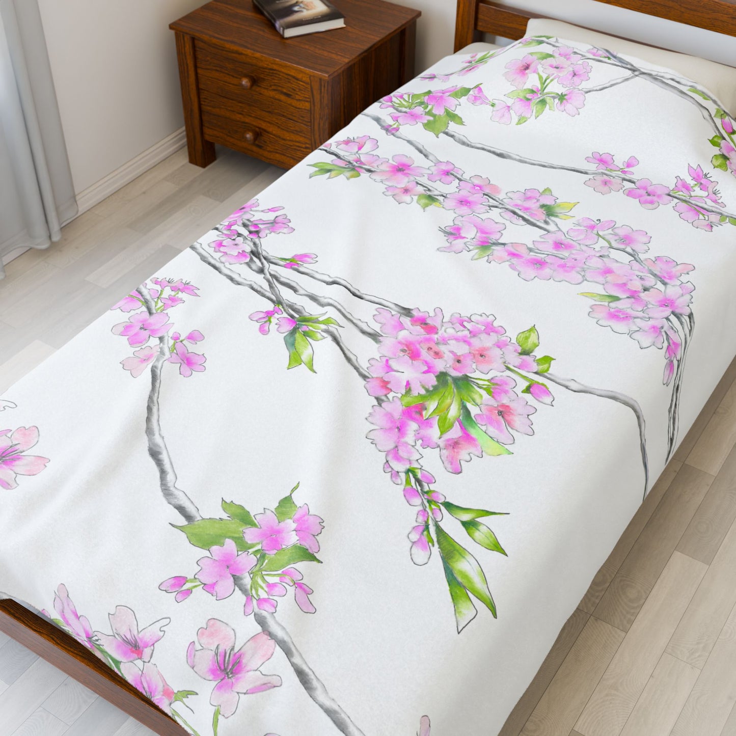 Cherry Blossom Velveteen Plush Blanket