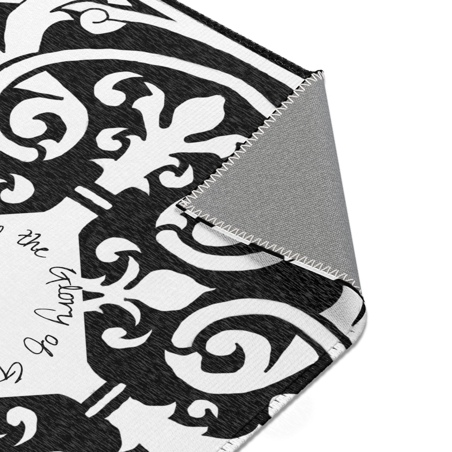 Scrollwork Indoor/Outdoor Rug Black "Soli Deo Gloria"