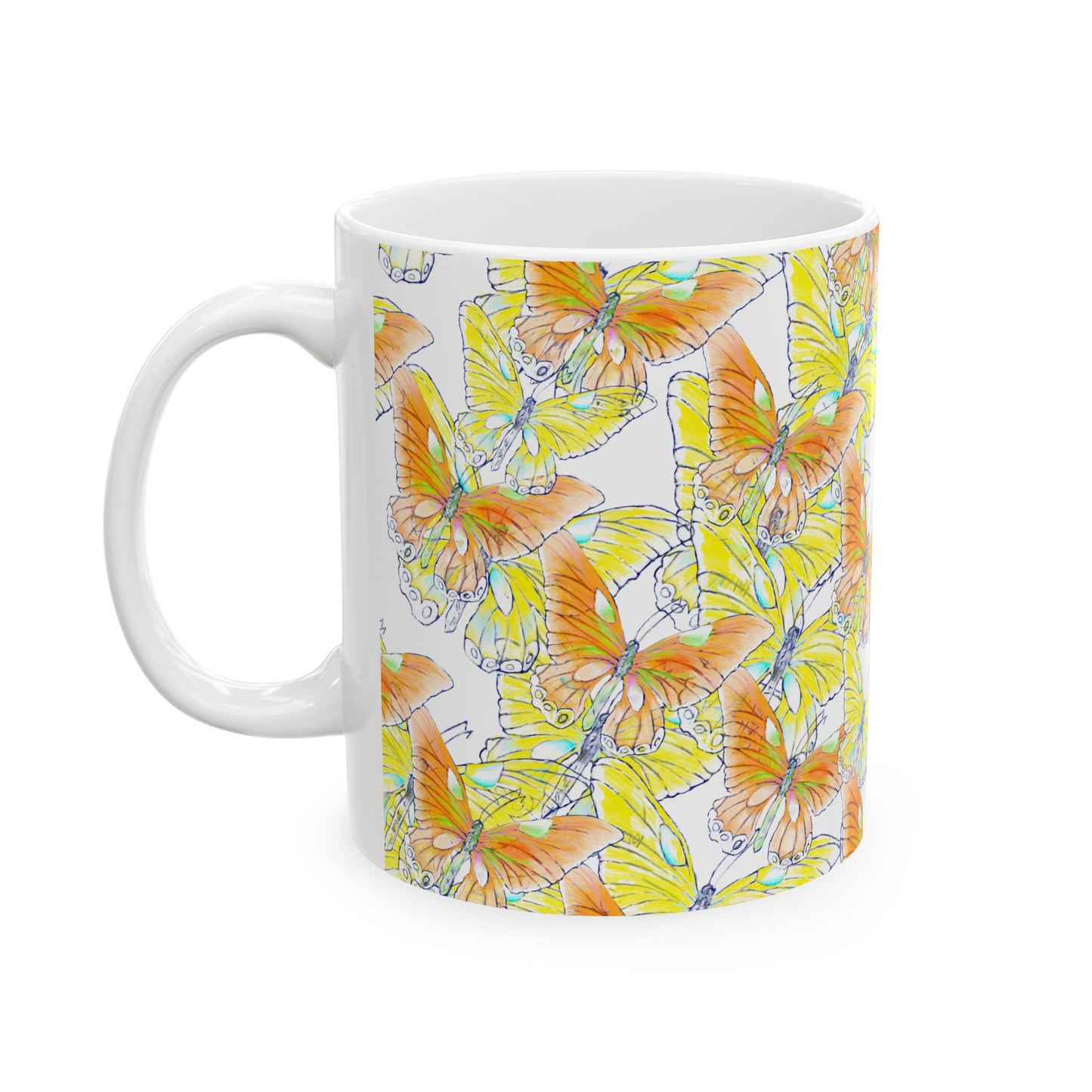 Kitty Flutter Ceramic Mug, Yellow Lime, (11oz, 15oz)