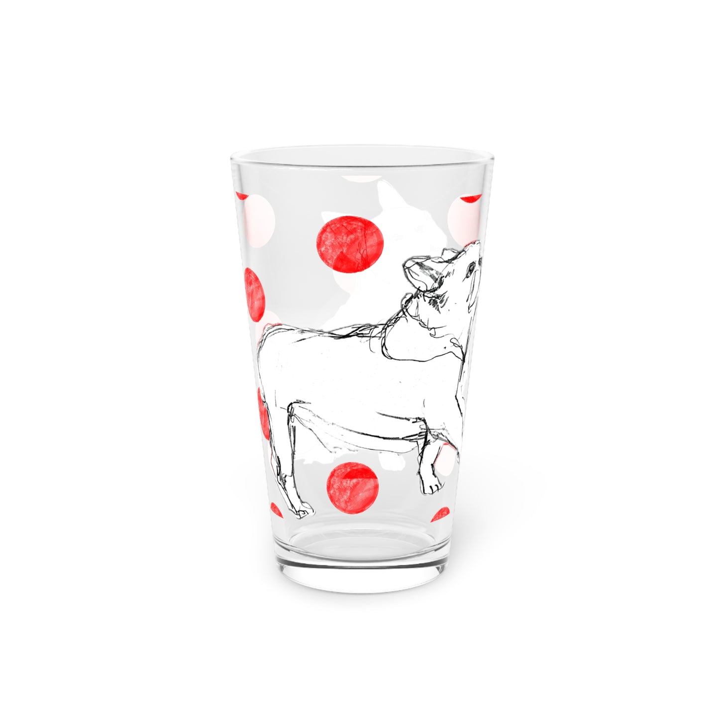 Dogi Fun and Polka Dots Pint Glass in Red, French Bulldog, 16oz