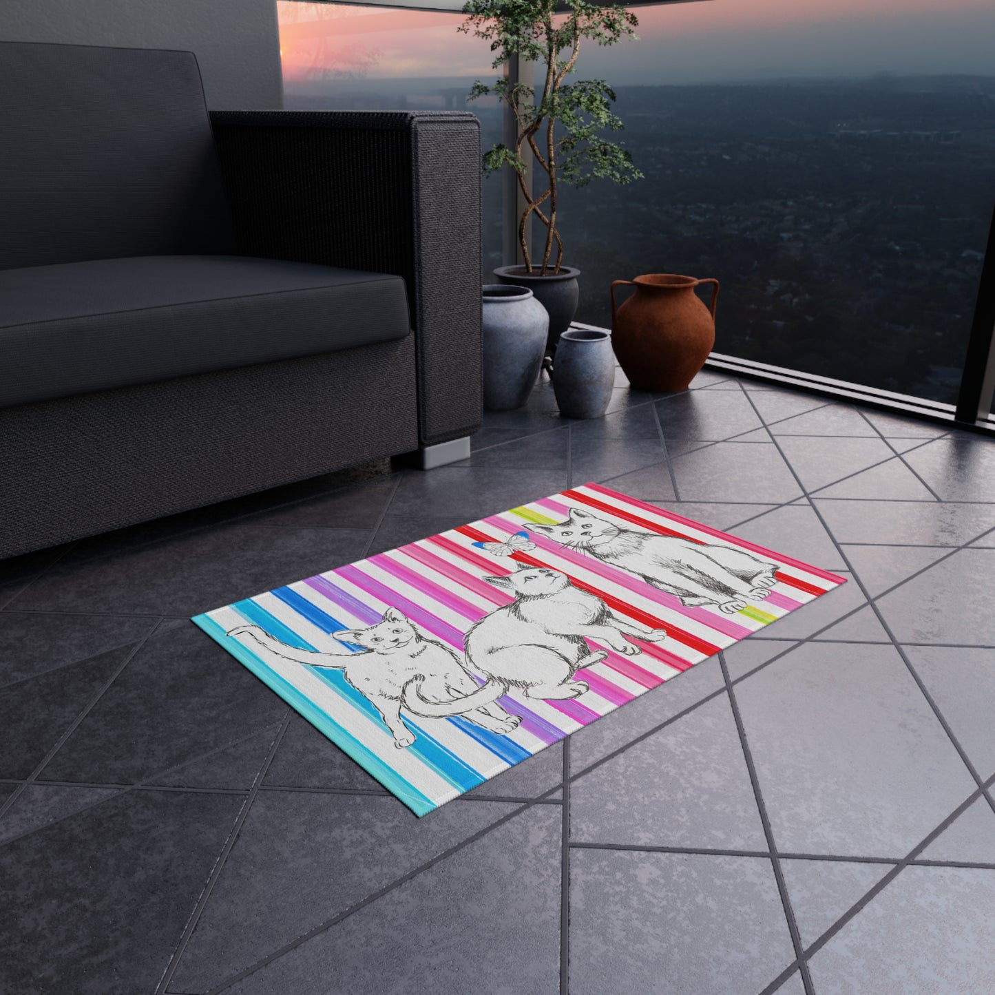 Kitty Fun Indoor/Outdoor Rug Aqua/blue